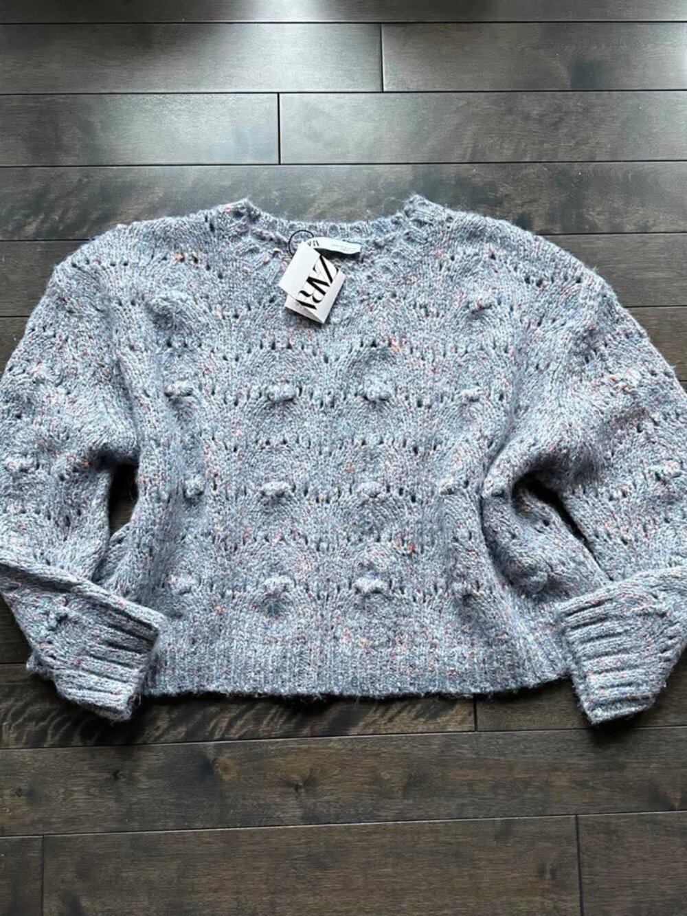 Womens Light Blue Textured Knit Sweater